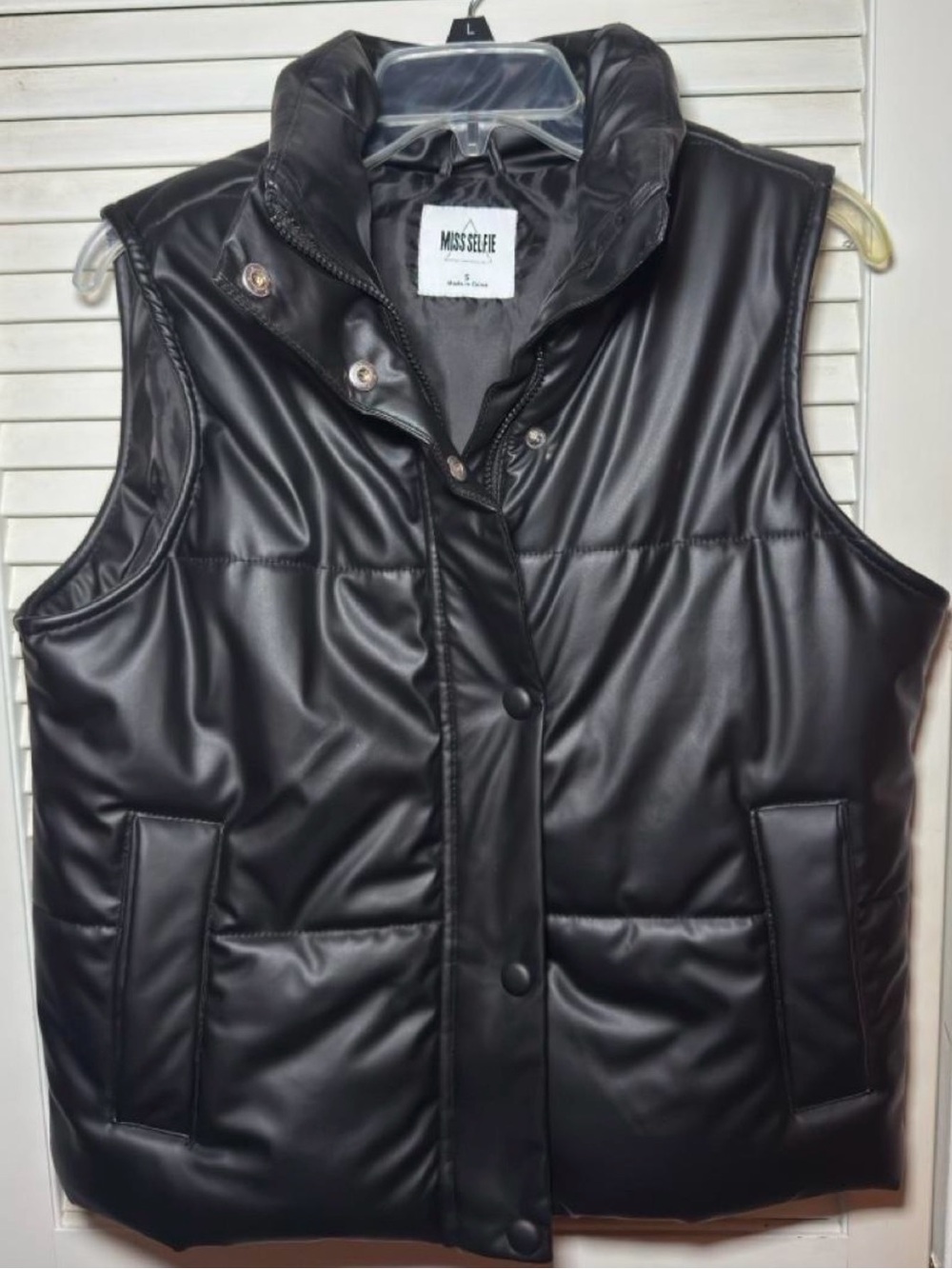 Black Quilted Puffer Vest with Snap & Zip Front
